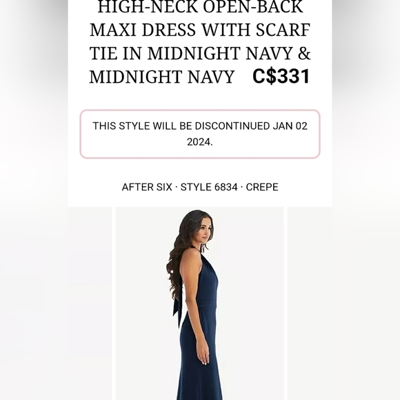 AFTER SIX-HIGH NECK OPEN  BACK MAXI DRESS WITH SCARF TIE IN MIDNIGHT NAVY - Picture 7 of 8